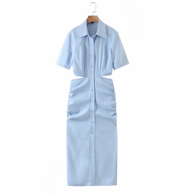 Đầm Sơmi Cutout Eo Zara Xuất Váy Sơ Mi Khoét Eo