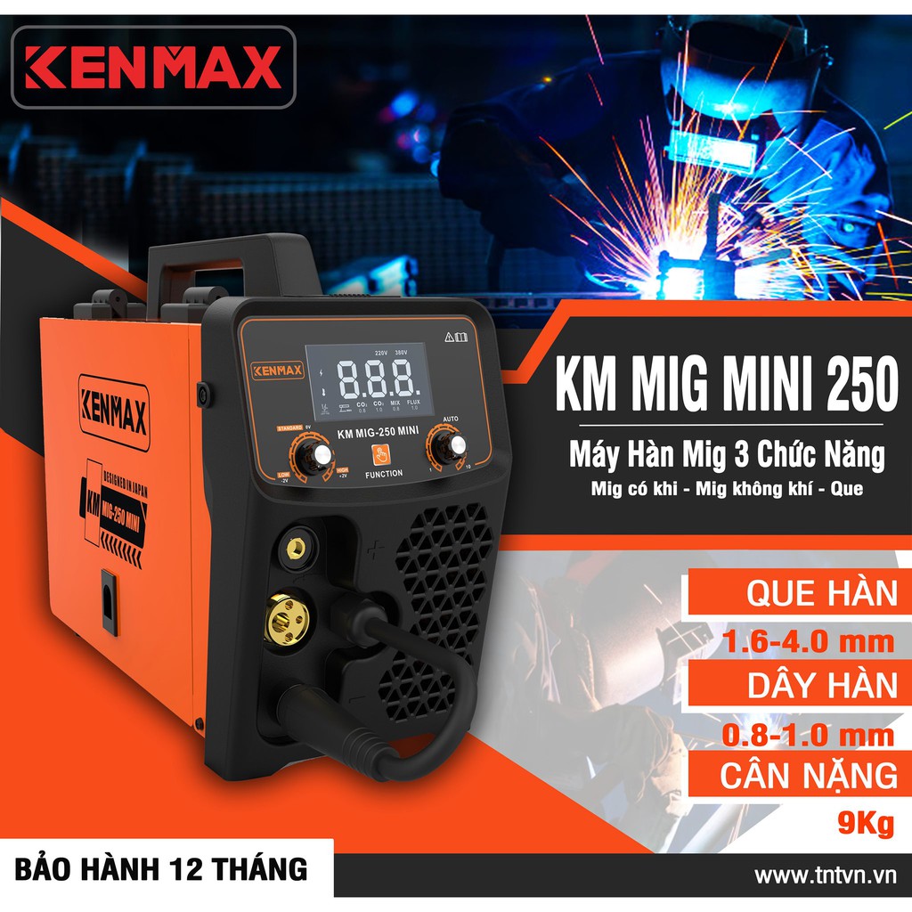 Máy hàn MIG KENMAX 250 Súng rời 3M KM250 3 Chức năng hàn que , hàn khí và không dùng khí - Hàng chính hãng