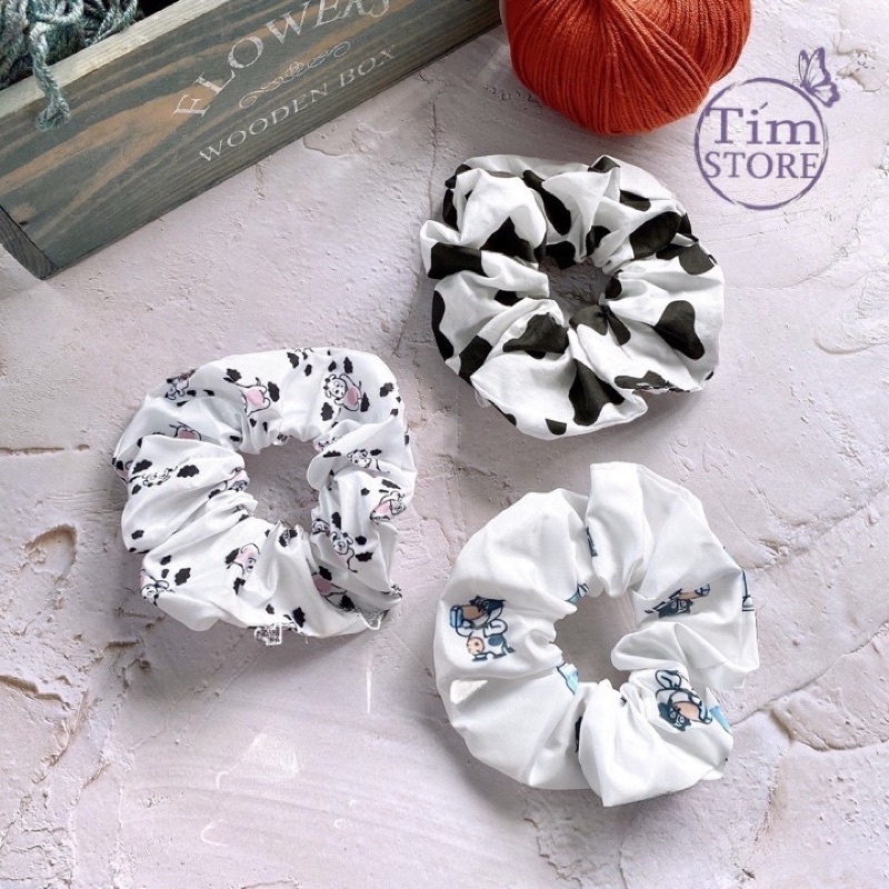 Dây cột tóc scrunchies thú gấu vintage dễ thương cổ điển TÍM STORE phụ kiện tóc dễ thương phong cách handmade retro