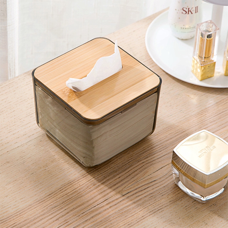 Hộp đựng khăn giấy JUJIAJIA trong suốt nắp gỗ để bàn cafe phòng khách nhà