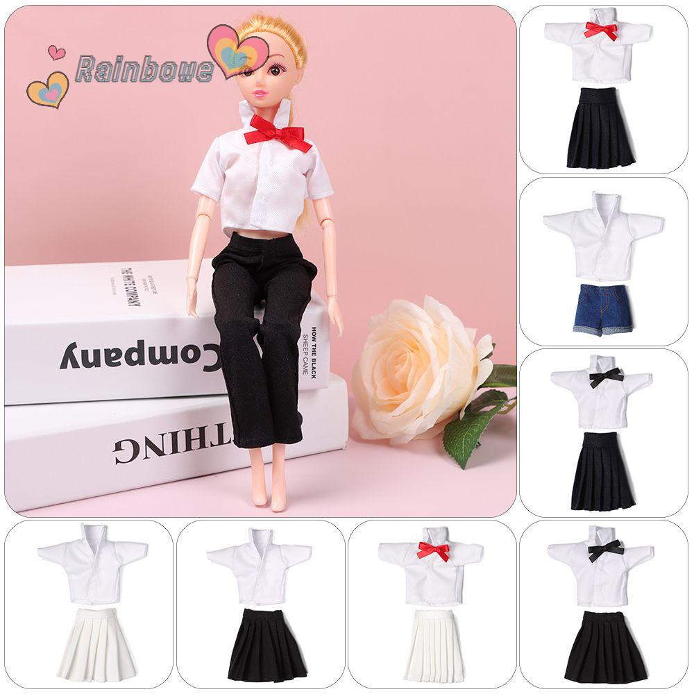 Bộ Áo Thun + Chân Váy Mini Màu Sắc Cầu Vồng Xinh Xắn Cho Búp Bê