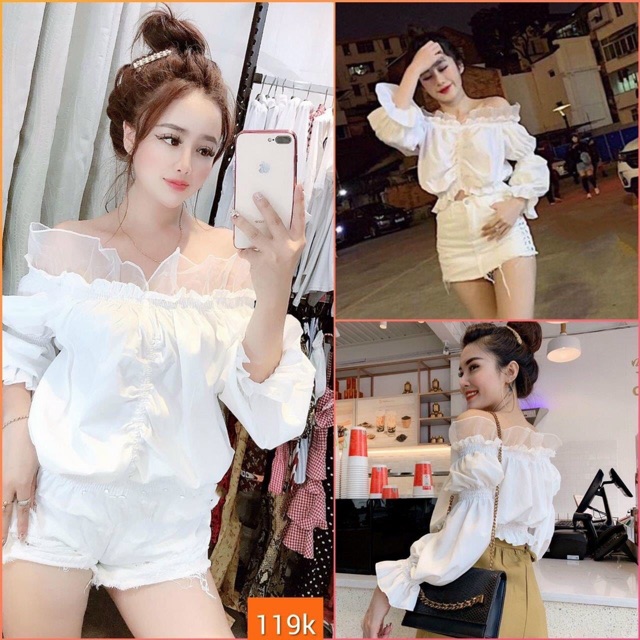 Áo trễ vao phối voan cổ - Z8UzB3