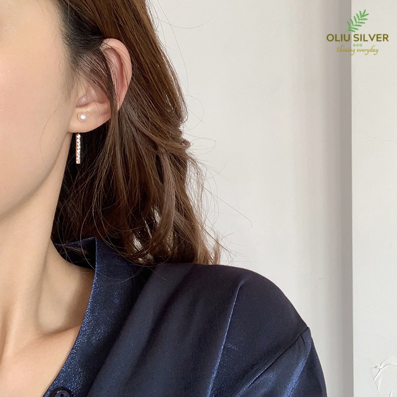 Bông Tai Bạc S925 Pearl &amp; Bar Thanh Lịch | Khuyên Tai Nữ Trang Sức Bạc Thời Trang