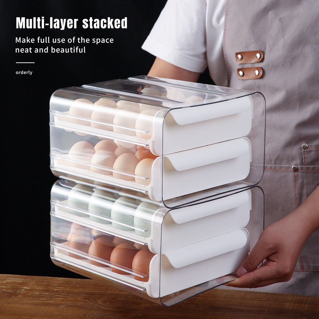 Hộp Đựng Trứng JUJIAJIA Thiết Kế Ngăn Đựng Dạng Kéo Sức Chứa Lớn Cho Tủ Lạnh