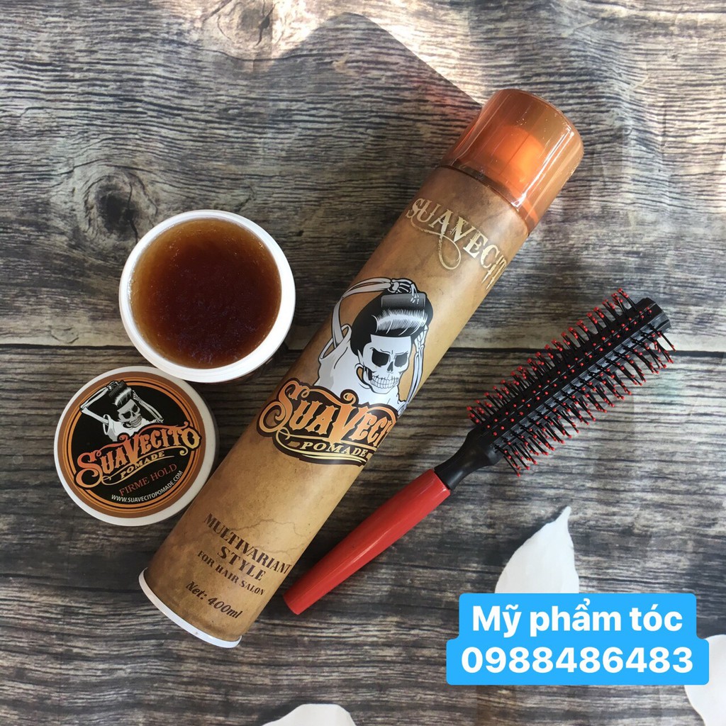 ComBo Gôm Xịt Tóc Giữ Nếp Tóc Cứng SUAVECITO 400ML + Sáp Vuốt Tóc Suavecito + Lược