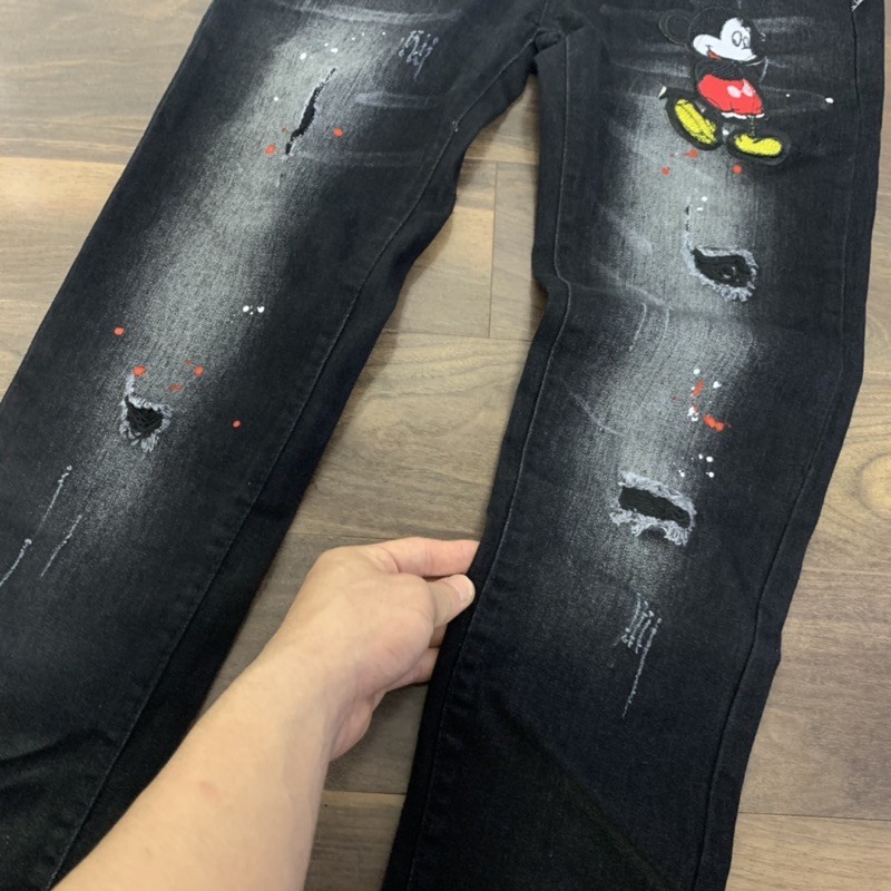 [Video+ Ảnh Thật] Quần jean bò ống bó thêu chuột mickey | BigBuy360 - bigbuy360.vn