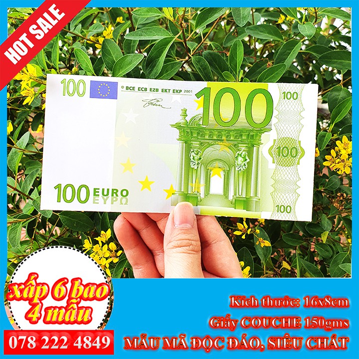 Lì xì tết 2021 - Xấp 06 bao lì xì tiền 2$ đô la may mắn hoặc 100$- Tặng bao kính - Giấy Couche bóng 150gms 💖FREESHIP💖