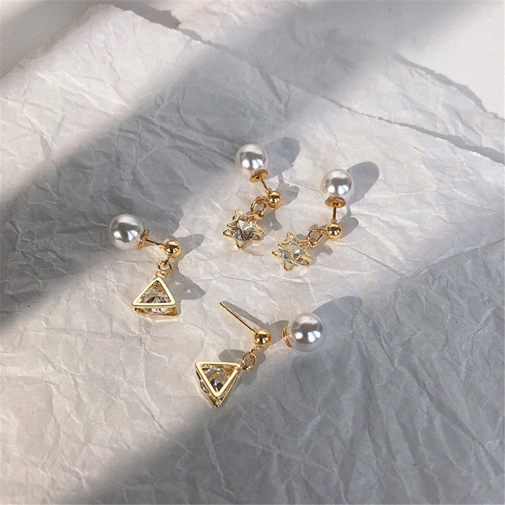 Khuyên tai kiểu hình học đính đá Zircon phong cách Hàn Quốc tinh tế