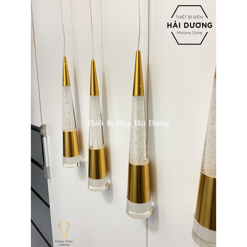 Bộ 5 Đèn Thả Trần Thủy Tinh Hình Ống DGT-099 - Có Đế Đèn Phát Sáng - Ánh Sáng Vàng - Energy Green Lighting
