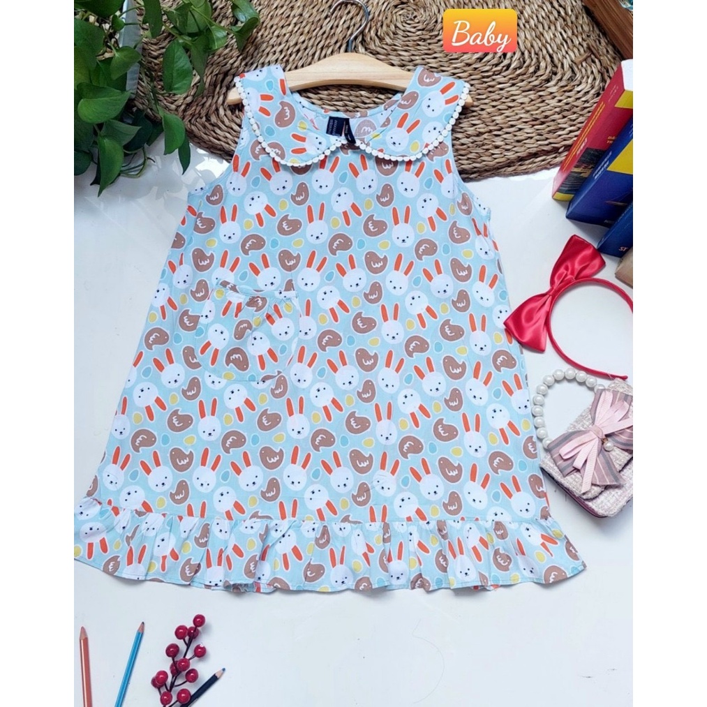 Đầm Mặc Nhà Tole Lanh 2 Da Chân Nhún Bèo F21 VNXK Chất Đẹp Cho Bé Gái Từ 16 đến 30 Kg