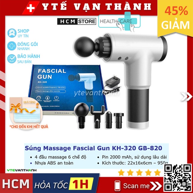 ✅ Súng Massage Fascial Gun KH-320 GB-820 | 4 Đầu 6 Chế Độ, Giảm Căng Cơ, Nhức Mỏi Vai Gáy -VT0235 | Y Tế Vạn Thành