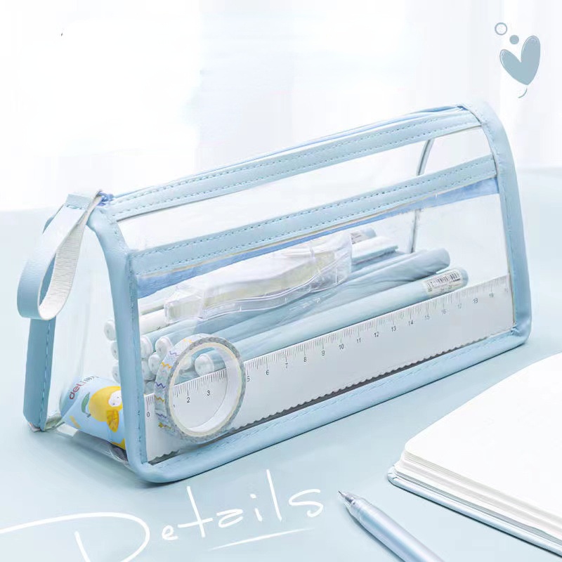 Túi Đựng Bút Hai Lớp Trong Suốt Sức Chứa Lớn Phong Cách Nhật Bản