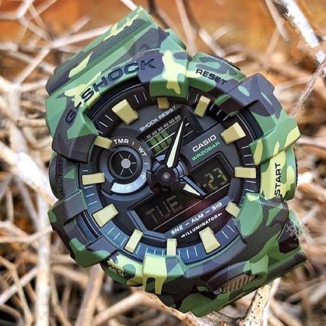 [Mã FARSBRT52 giảm 20% đơn từ 249K] Đồng hồ nam Casio G Shock GA-700CM-3A Màu Quân Đội - chống nước độ sâu 100m có Đèn L