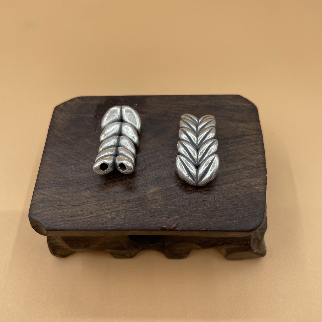 Charm nối bạc thái hình bông lúa chín (2 lỗ) - Charm bạc 925 - Mã CA790