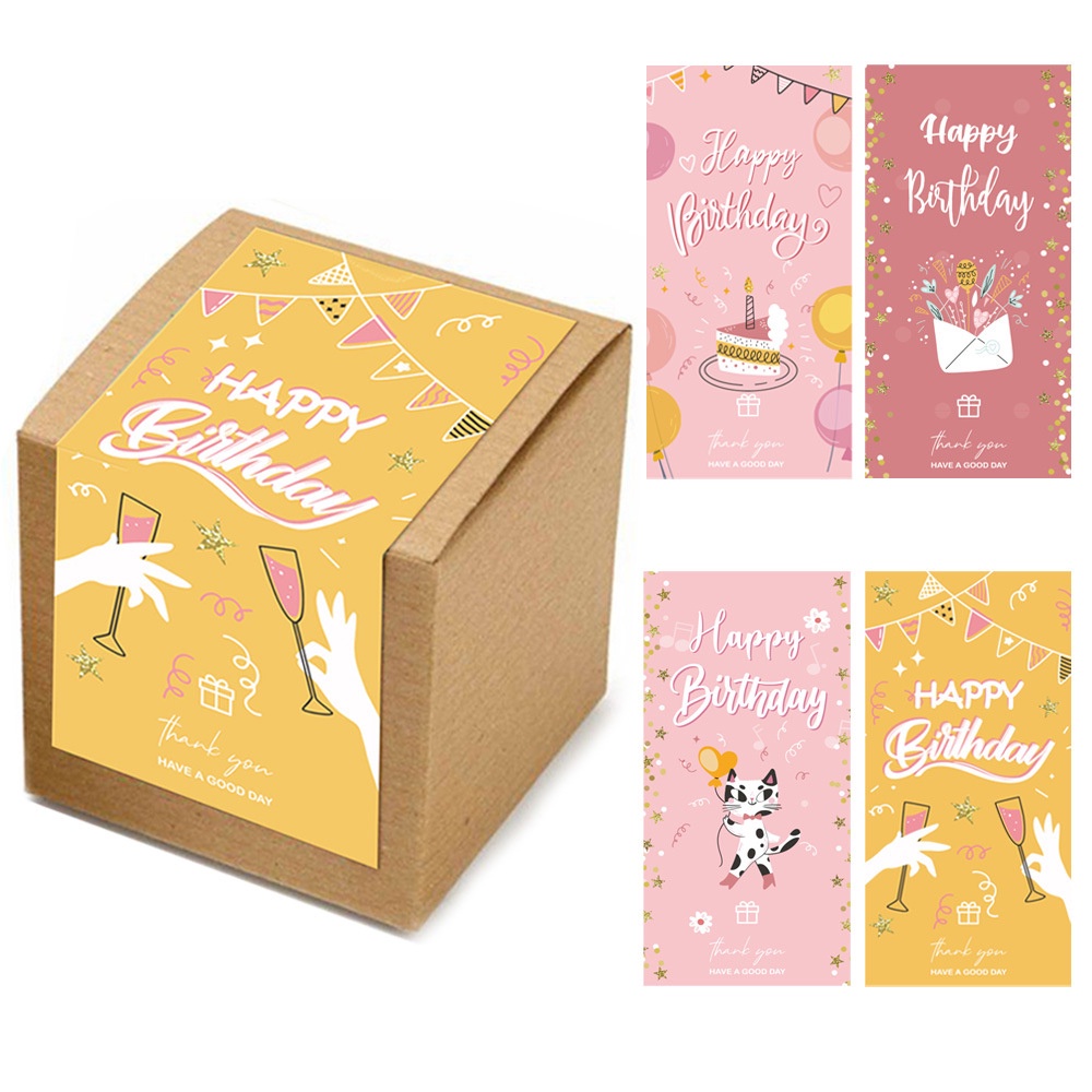 Set 50 Nhãn Dán Trang Trí Túi Bánh Sinh Nhật In Chữ Happy Birthday