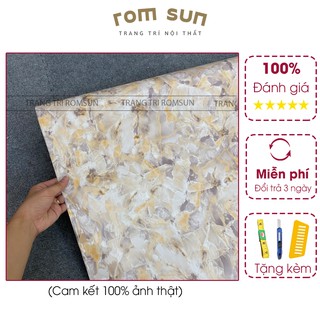 Giấy dán tường bếp giả vân đá 3D trang trí bàn,cửa chống thấm nước,dầu mỡ dễ vệ sinh màu nâu vàng