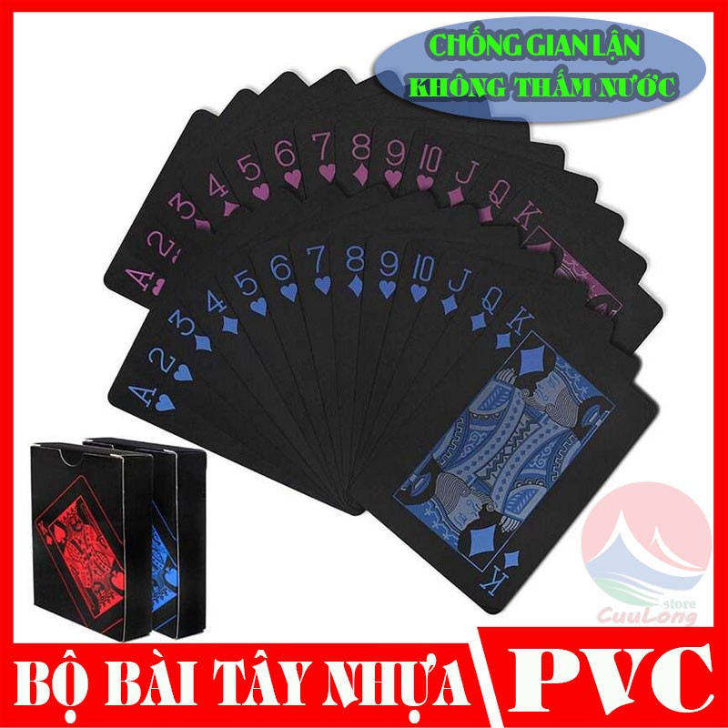 Bộ Bài Tây Nhựa PVC Chống Thấm Nước, Chống Gian Lận Chia Bài Dễ Dàng, Poker Đa Năng, bộ bài tây plastic, tú lơ khơ đen