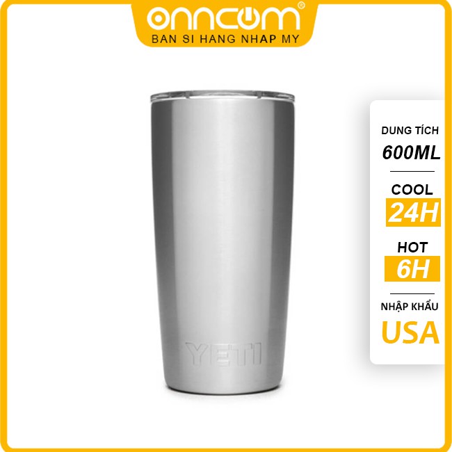 Bình nước giữ nhiệt inox 304 Yeti TUMBLER 20oz kèm nắp magslider, Ly cốc giữ nhiệt mini 600ml cao cấp Nhập My