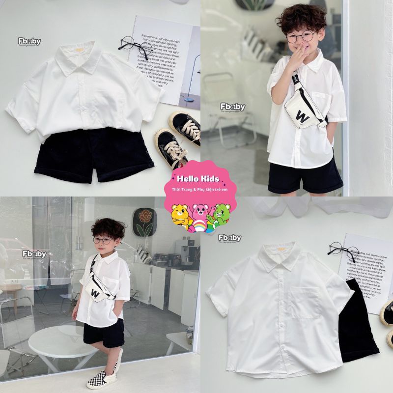Sét sơ mi trắng quần đen cho bé trai chuẩn soái ca với chất liệu cao cấp mềm mịn, thấm hút mồ hôi cực đỉnh Hello Kids