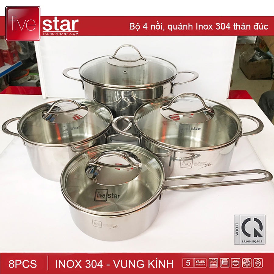 Bộ 4 Nồi Inox 304 Thân Đúc Fivestar Plus FPB4006