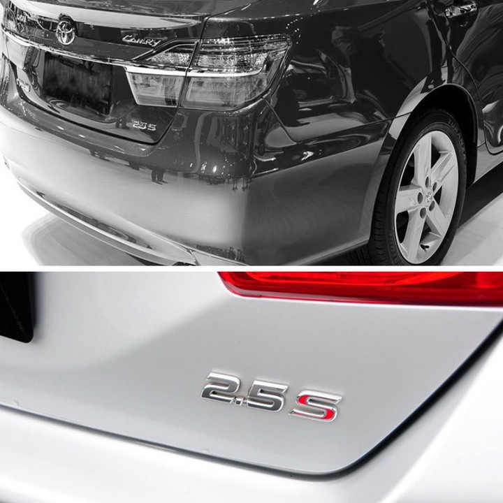 Decal tem chữ inox dán xe ô tô, xe hơi mẫu: 2.5G, 2.5Q và 2.5S