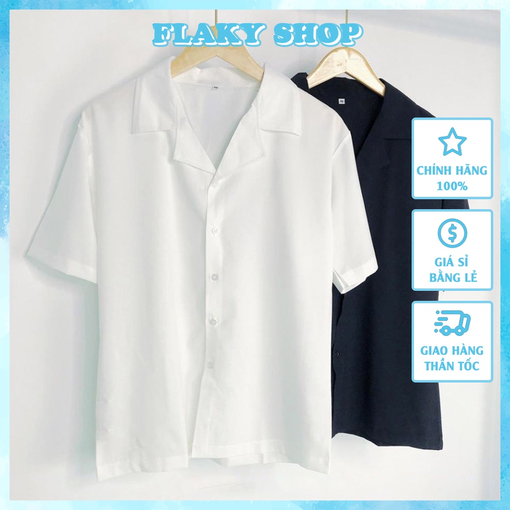 Áo sơ mi nữ FLAKY SHOP cao cấp - Áo sơ mi cổ vest form rộng trơn basic unisex tay ngắn có bigsize