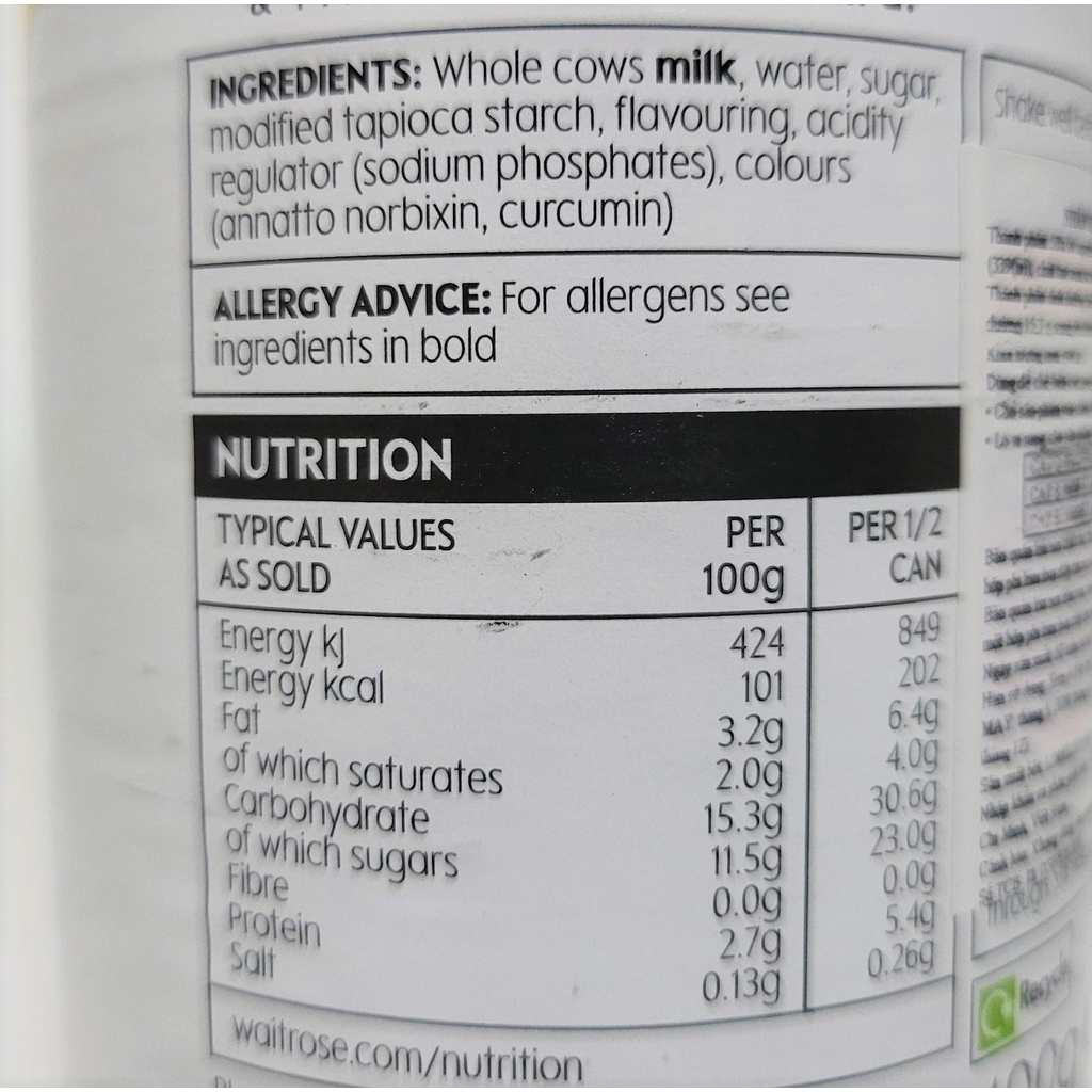 [Hộp 400g] NHÂN KEM SỮA CUSTARD [Belgium] WAITROSE (atp)