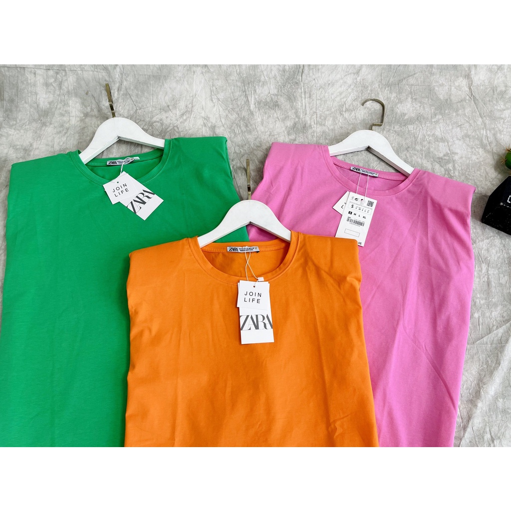ÁO THUN ĐỘN VAI ZARA VNXK HỌA TIẾT TRƠN - COTTON 100% 4C FORM CHÂU ÂU