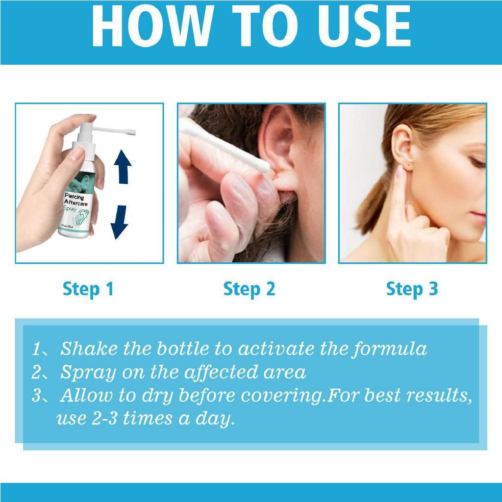 2 cái 30ml Xịt chăm sóc sau xỏ khuyên Giảm sưng Loại bỏ mùi hôi Dung dịch làm sạch lỗ tai