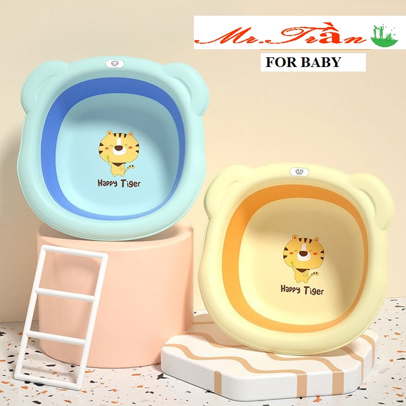 Chậu rửa mặt rửa mông happy tiger cho bé trai bé gái từ 0- 10 tuổi nhỏ gọn xinh xắn