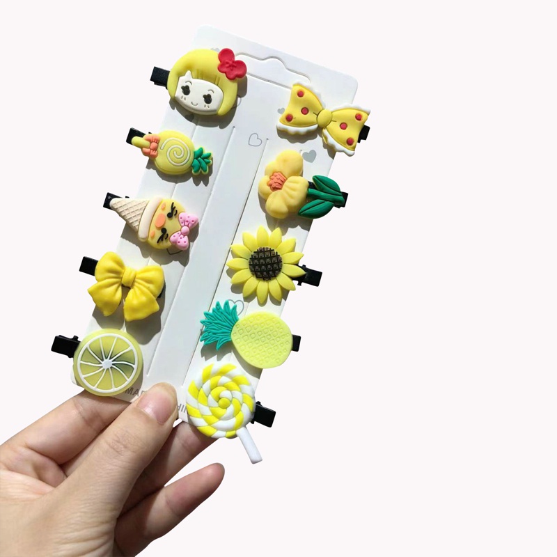 Set 10 Kẹp Tóc Hình Hoạt Hình Mini Dễ Thương Cho Bé Gái