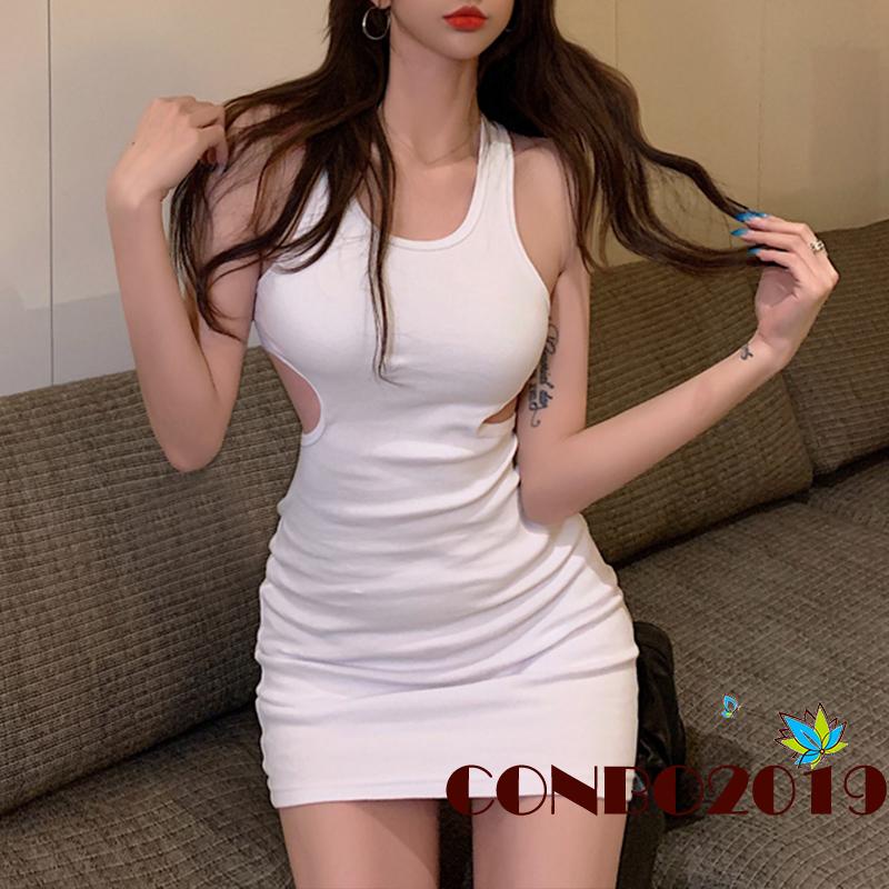 Đầm Ôm Dáng Không Tay Màu Trơn Hở Lưng Gợi Cảm Cho Nữ