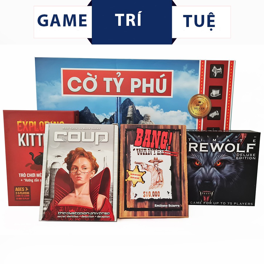 Trò chơi Cờ tỷ phú Monopoly + Bài Mèo nổ + Bài Bang + Bài Coup + Bài ma sói Ultimate [GIÂ HOT]