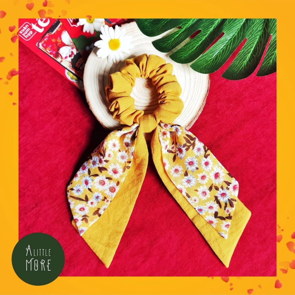 Dây Buộc Tóc Scrunchies AlittleMORE Phối Nơ Xinh Xắn Nữ Tính Cột Tóc Dễ Thương Đẹp