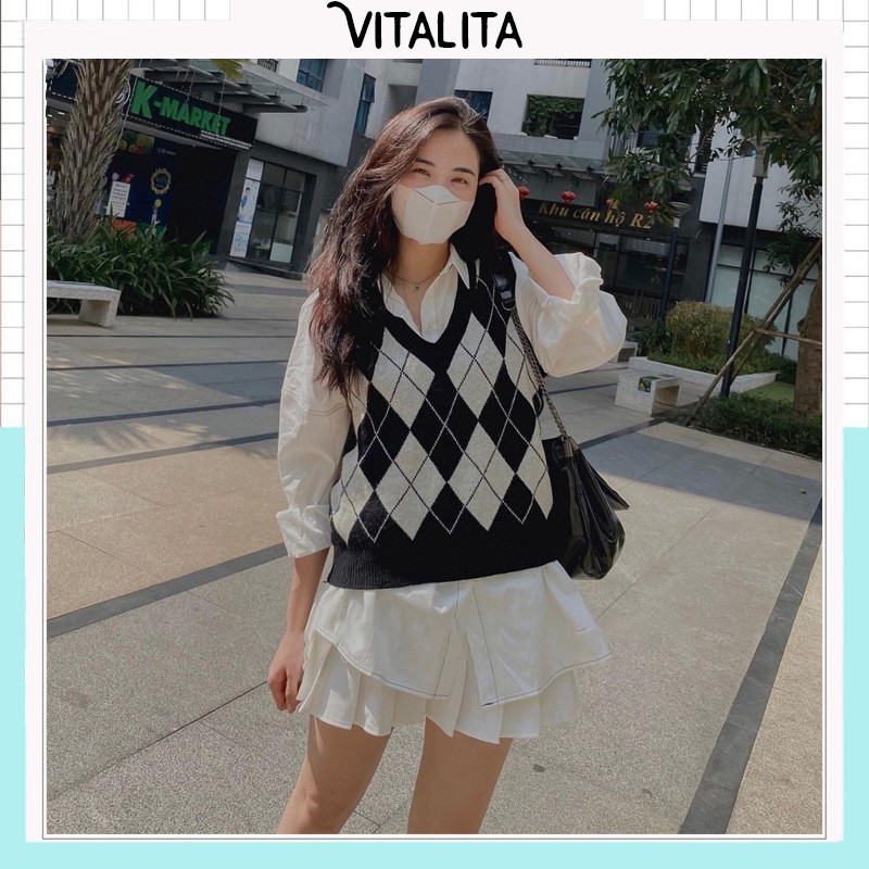 Áo Gile len nữ Form rộng Hàn Quốc - Chuẩn Style Ulzzang-  Màu trám Đen/ Nâu/ Đỏ - Chuẩn hàng Quảng Châu - Vitalita | BigBuy360 - bigbuy360.vn