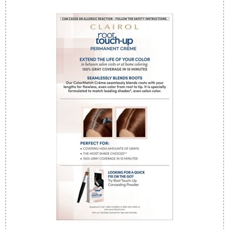 Thuốc nhuộm phủ chân tóc bạc /dặm chân tóc bạc  Clairol Root Touch-Up Màu : 4R sẫm màu nâu/ đỏ nâu