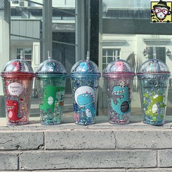 Ly giữ nhiệt Khủng long 3D🤗 kim tuyến 🤗  nhiều màu sắc 380ml dễ thương kute ( Tặng kèm ống hút 🤗 )