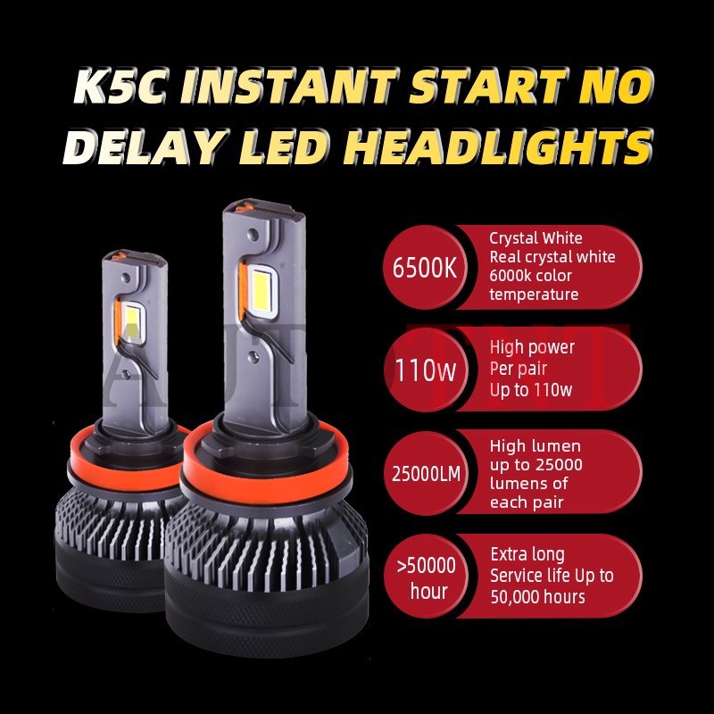 2 Bóng Đèn Pha Led K5C 110W H7 H4 H11 HB3 9005 HB4 9006 9012 Cho Xe Hơi