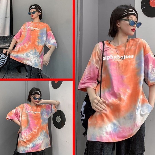 Áo thun tay lỡ / Áo phông loang cam màu nhiệt đới nam nữ unisex