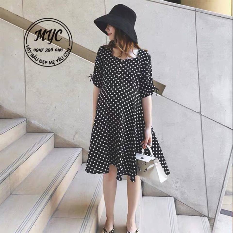 Váy Bầu Đen Chấm Bi