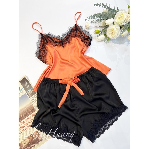 Set ngủ 2 dây lụa phối ren sexy cao cấp