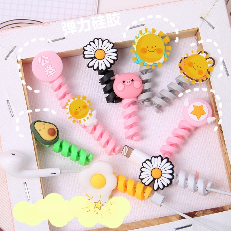 Set 2 Phụ Kiện Bảo Vệ Dây Cáp Sạc Điện Thoại Chống Gãy Hình Hoạt Hình Dễ Thương