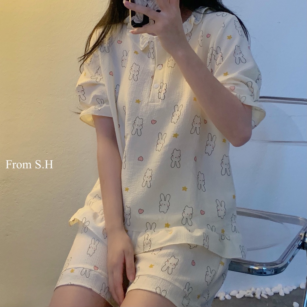 BỘ ĐỒ NGỦ MẶC NHÀ XỐP CỘC TAY HỌA TIẾT HOT ĐẸP 2021 | BigBuy360 - bigbuy360.vn