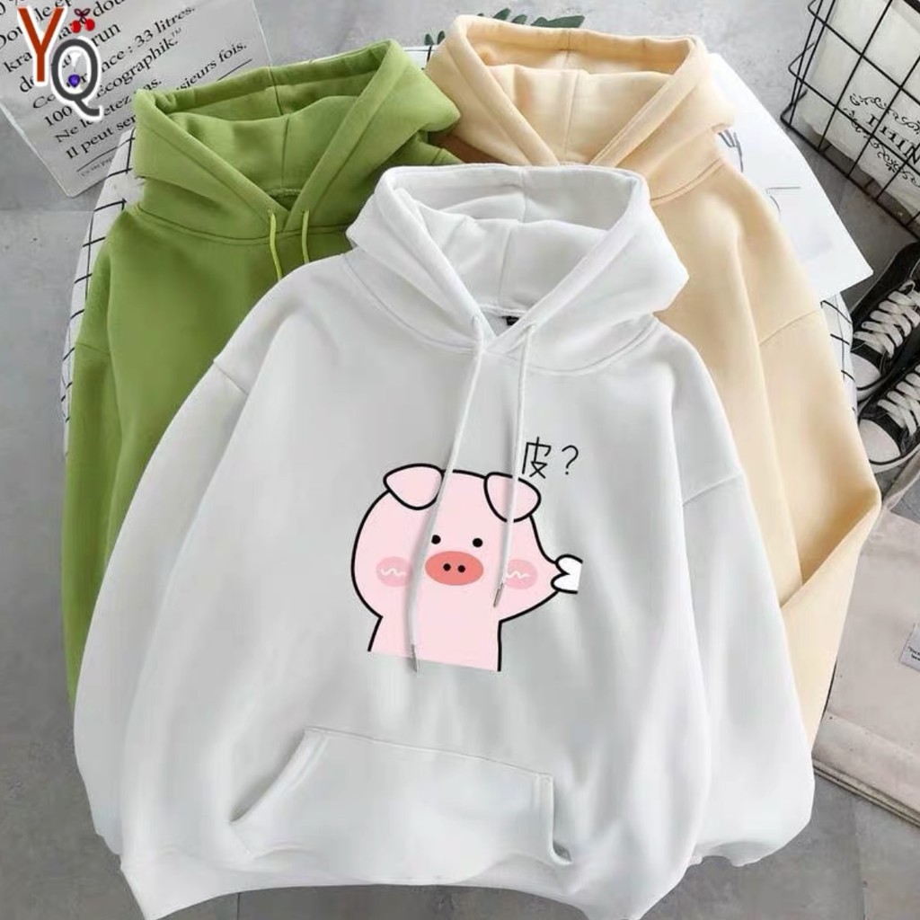 Áo hoodie nữ in hình heo hồng ,mầm cây hồng dễ thương 40-53kg