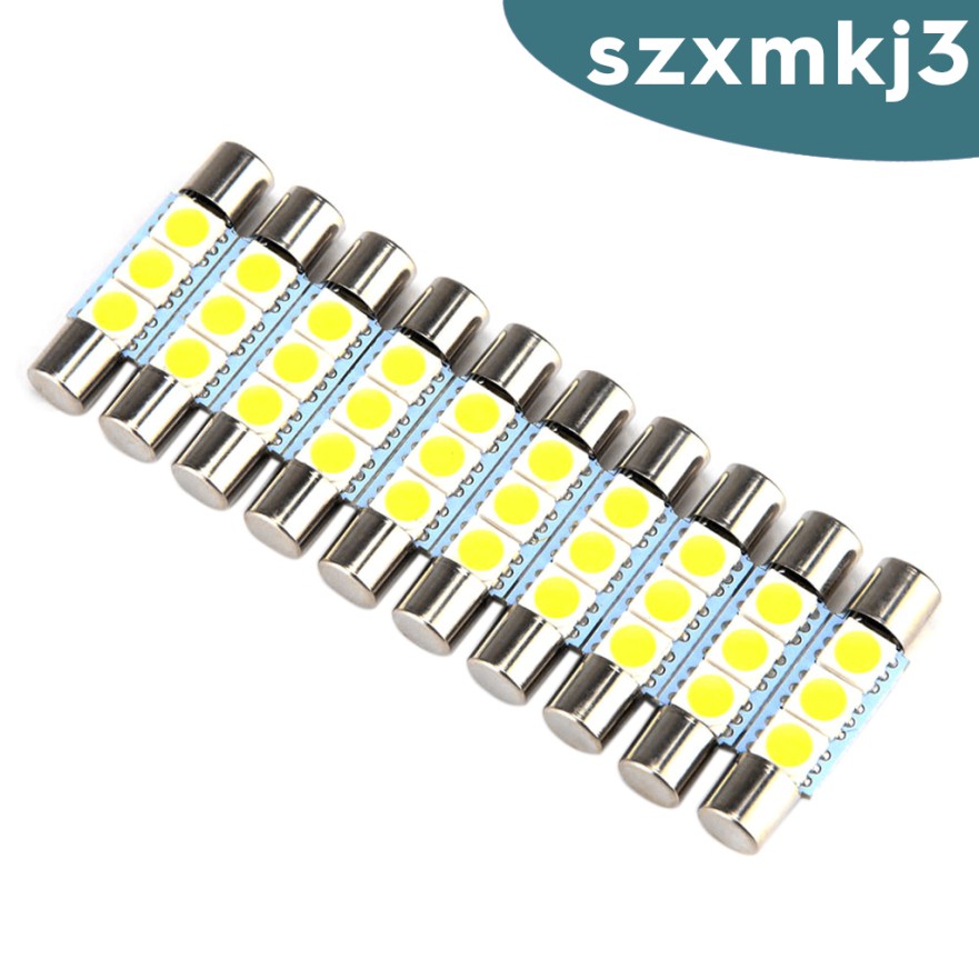 Set 10 Đèn LED 28mm-31mm Cầu Chì 5050 3SMD Ánh Sáng Trắng