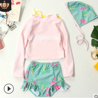 Mẫu đồ bơi Hồng hạc siêu yêu ( có kèm mũ bơi ) cho bé gái 2-5 tuổi