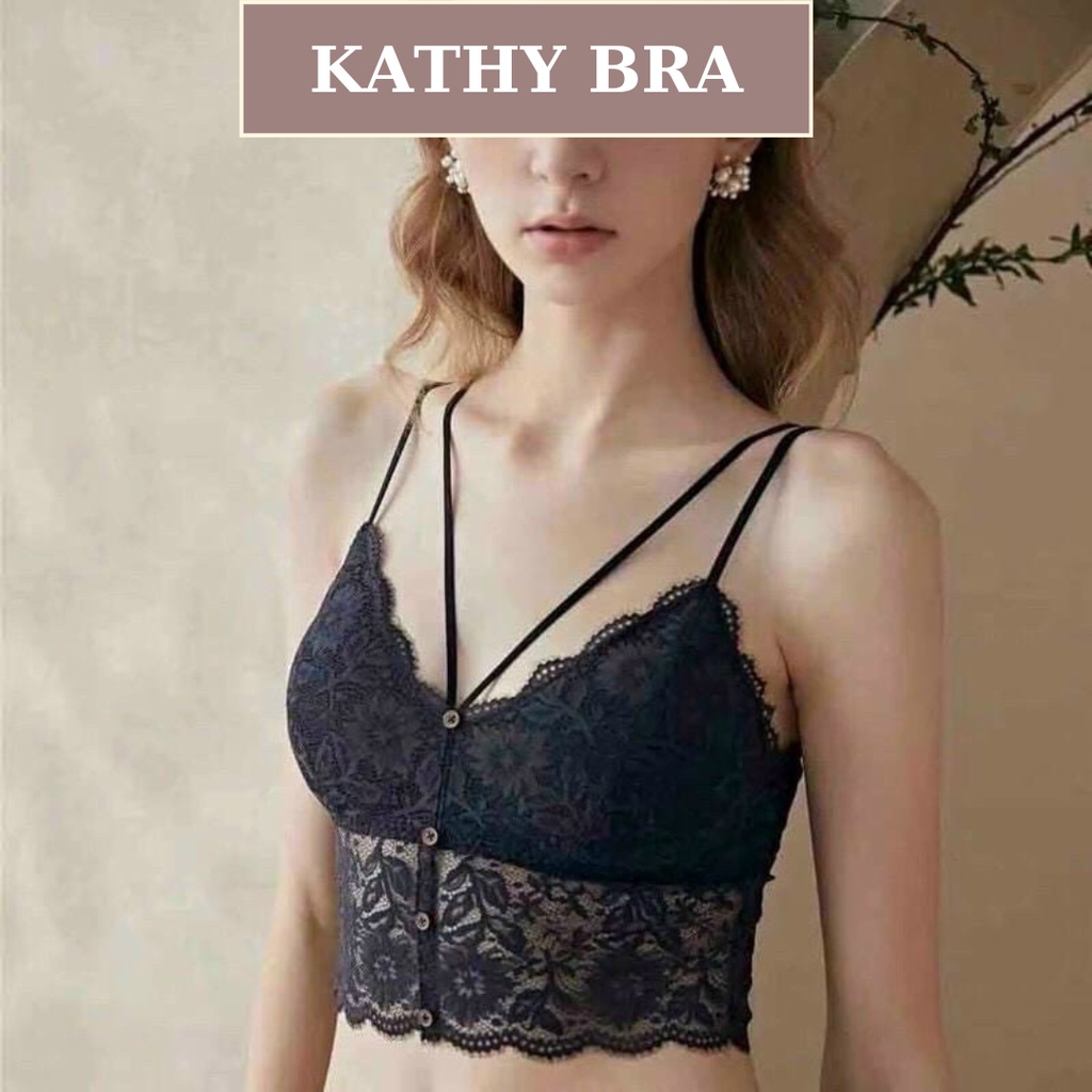 A05 Áo Bra Ren KATHY BRA Dáng Bralette Đính Cúc 2 Dây Không gọng Có Mút Ngực Siêu Xinh