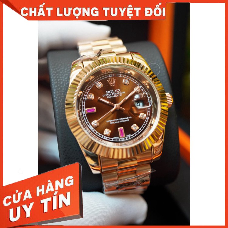 (Rolex.viền trơn) Đồng hồ Nam rolex,nâu cafe chất, dây đúc không gỉ, máy nhật -Rl.dongho