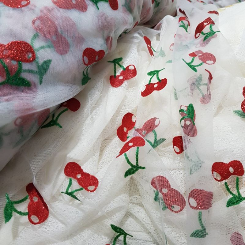 🍒 Voan Lưới Họa Tiết Cherry 🍒 1Met
