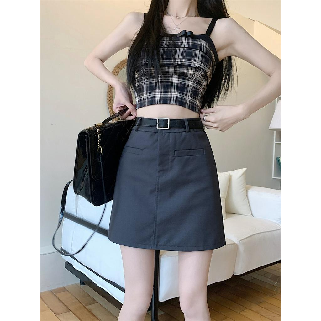 Chân Váy Chữ a Lưng Cao Màu Xám Kèm Thắt Lưng Phong Cách Mới 63306